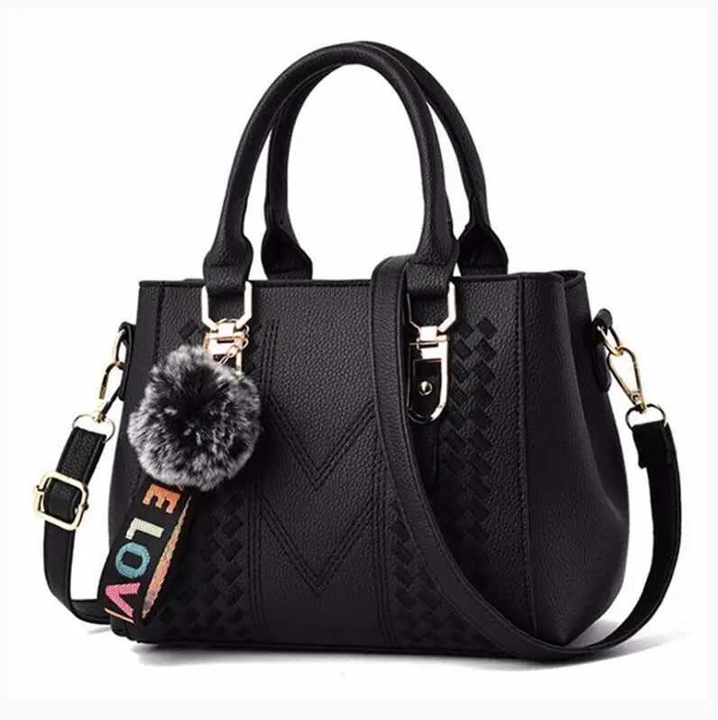 PU Leather Messenger Bag for Women – Embroidered Handbag with Charm
