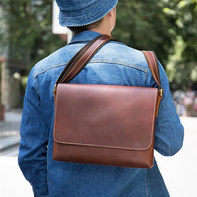 Luufan Crazy Horse Leather Messenger Bag - Fits 15.6-inch Laptop