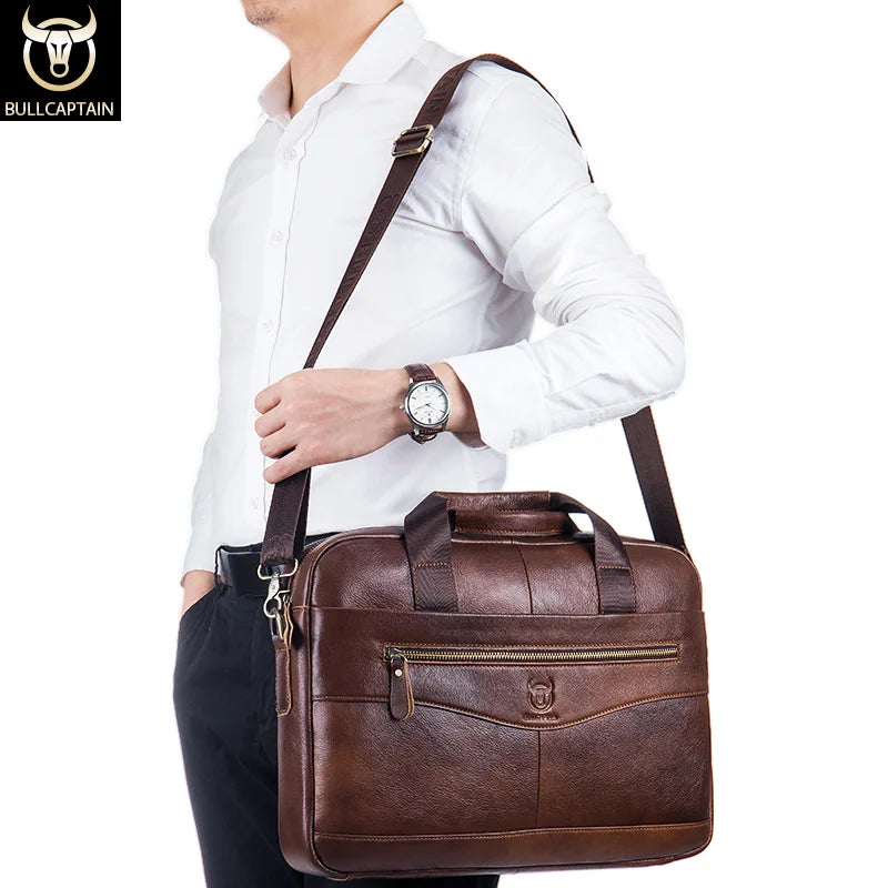 Men's Genuine Leather Briefcase for 14-Inch Laptop