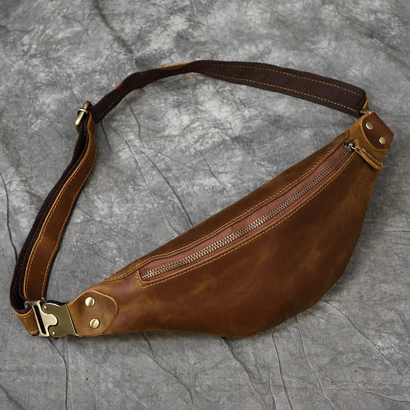 Men's Crazy Horse Leather Fanny Pack - Vintage Waist Bag