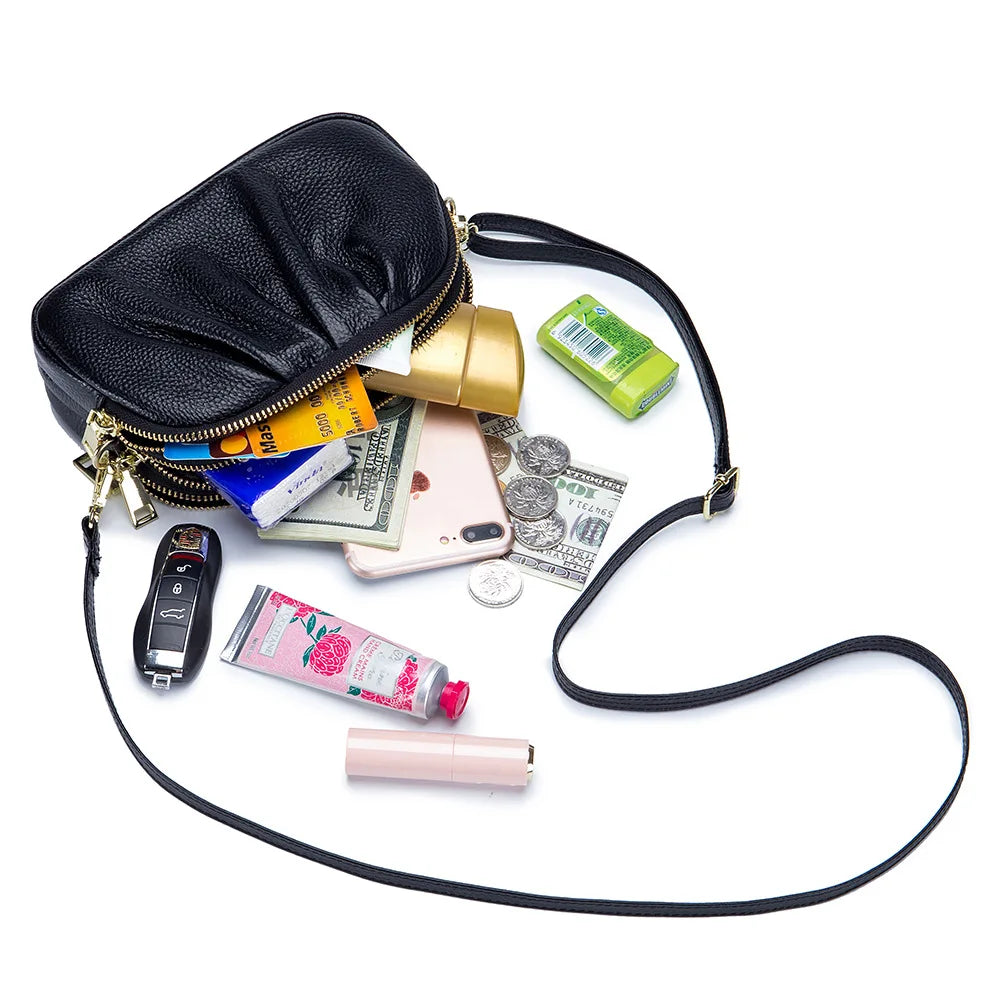 Women's Triple-Zip Crossbody Bag - Soft PU Leather