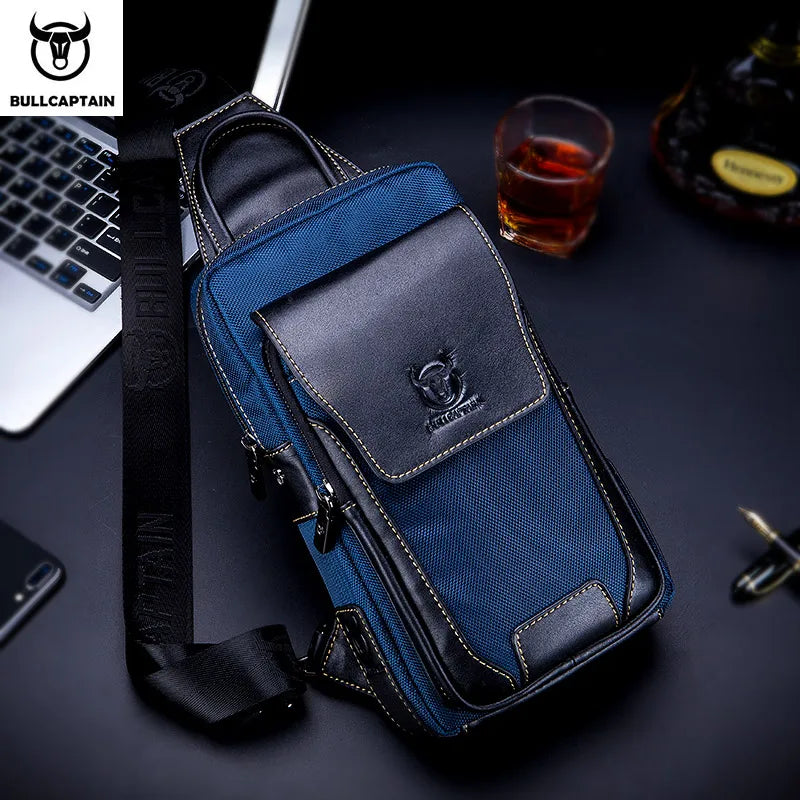 BULLCAPTAIN Men's Genuine Leather Sling Bag - Anti-Theft Chest & Crossbody