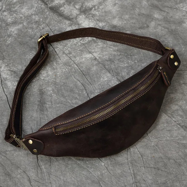 Men's Crazy Horse Leather Fanny Pack - Vintage Waist Bag