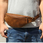 Men's Crazy Horse Leather Fanny Pack - Vintage Waist Bag