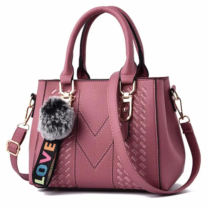 PU Leather Messenger Bag for Women – Embroidered Handbag with Charm