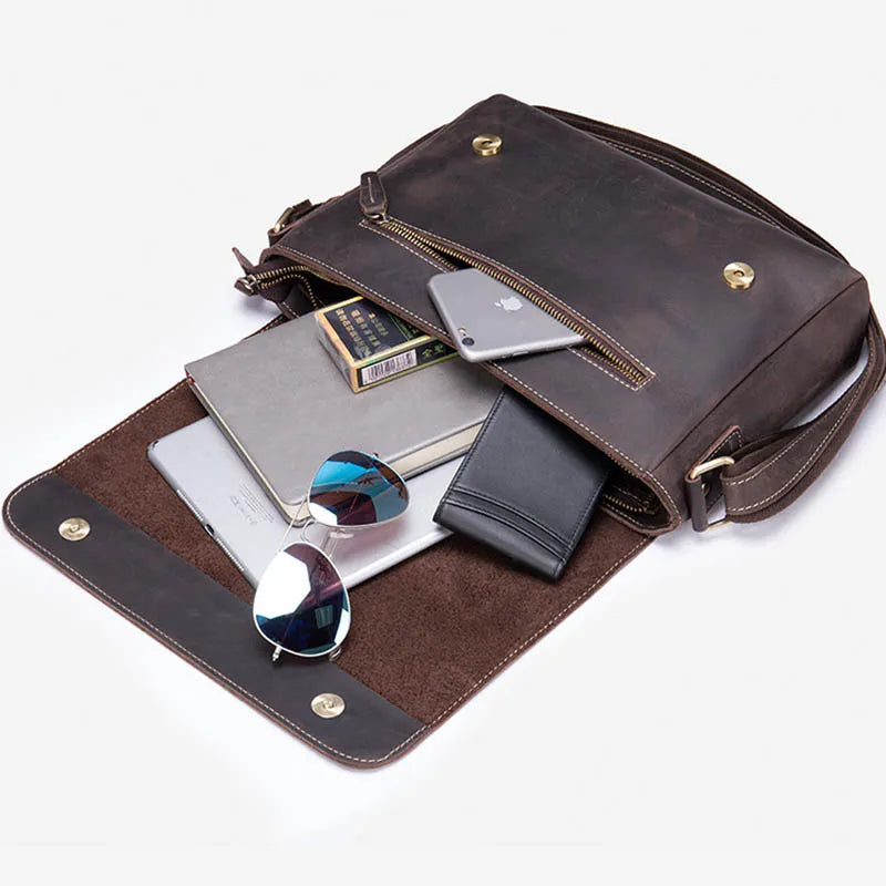 Luufan Crazy Horse Leather Messenger Bag - Fits 15.6-inch Laptop
