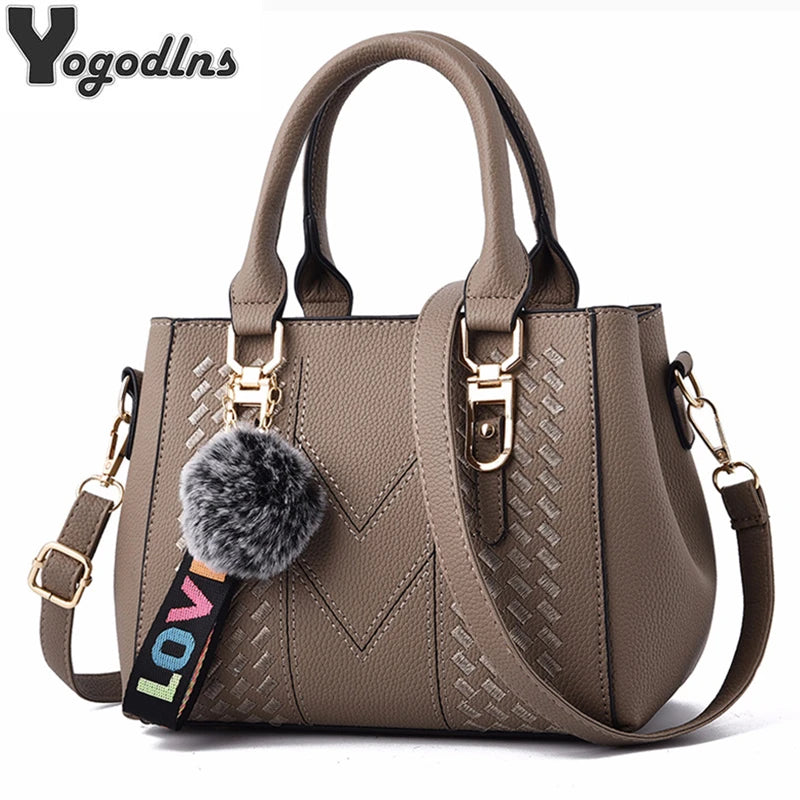 PU Leather Messenger Bag for Women – Embroidered Handbag with Charm