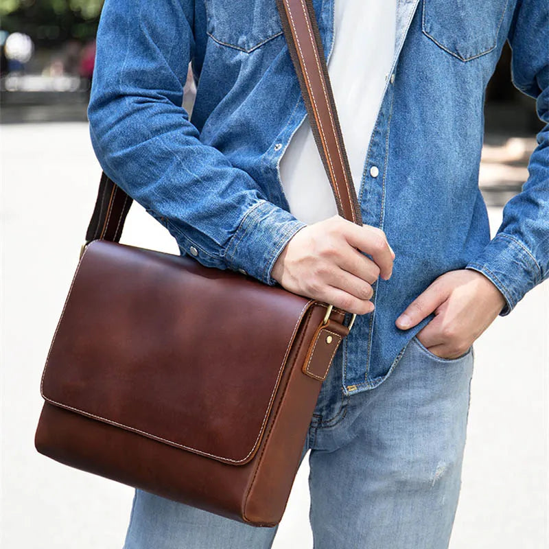 Luufan Crazy Horse Leather Messenger Bag - Fits 15.6-inch Laptop