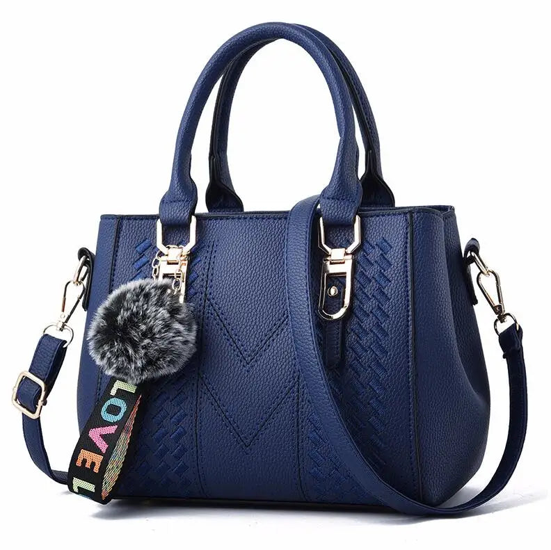 PU Leather Messenger Bag for Women – Embroidered Handbag with Charm