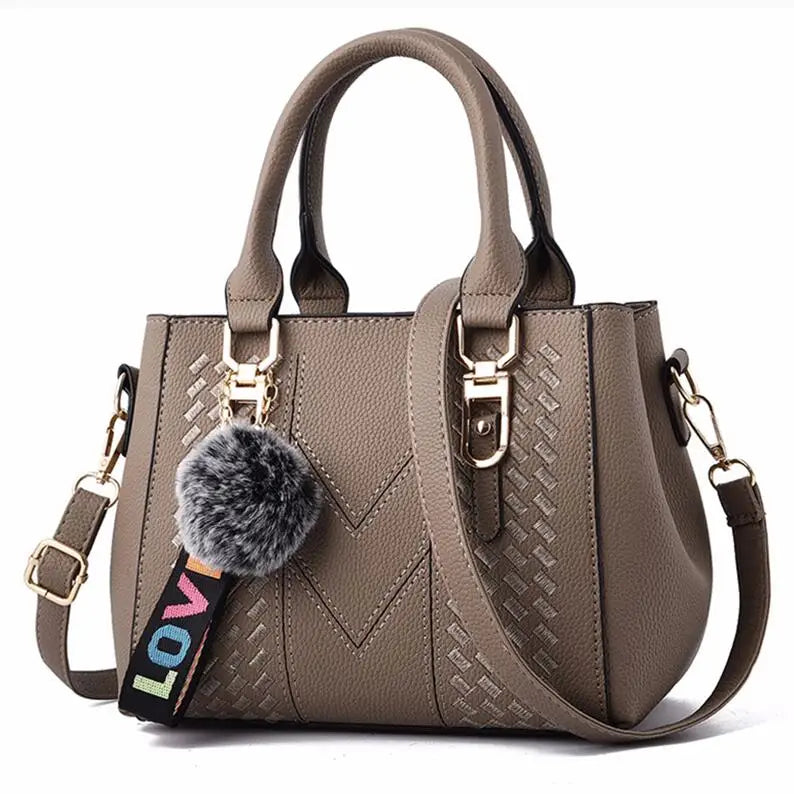 PU Leather Messenger Bag for Women – Embroidered Handbag with Charm