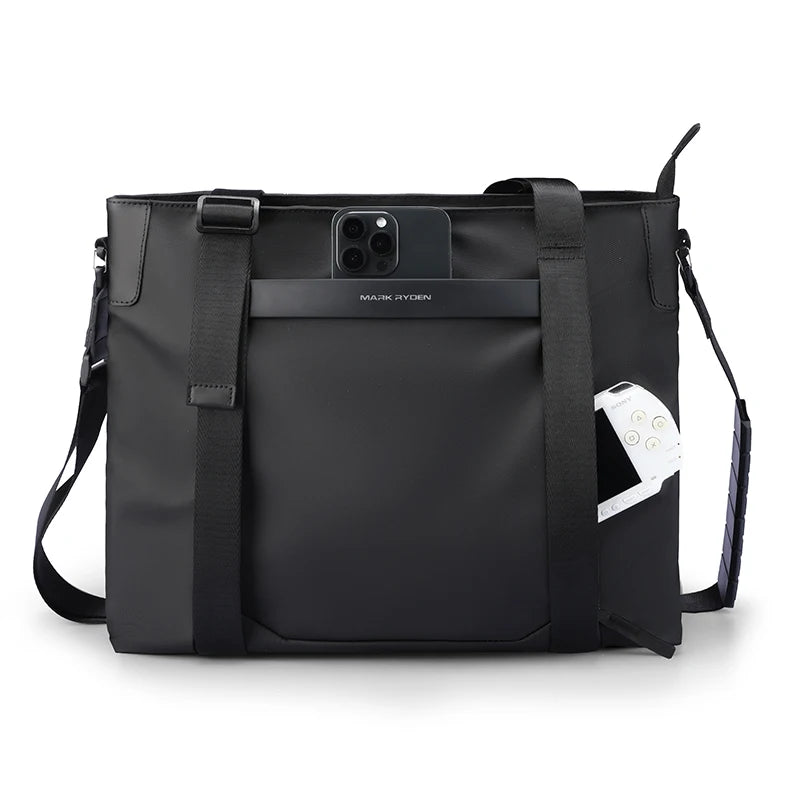 Men's Leather Messenger Bag for 14-Inch Laptop - Black