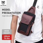 BULLCAPTAIN Men's Genuine Leather Sling Bag - Anti-Theft Chest & Crossbody