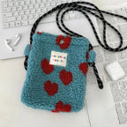Cute Plush Crossbody Bag for Women - Soft Polka Dot