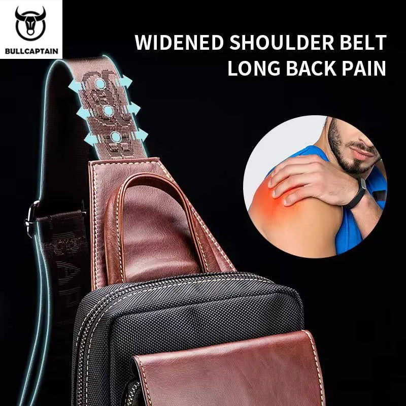 BULLCAPTAIN Men's Genuine Leather Sling Bag - Anti-Theft Chest & Crossbody