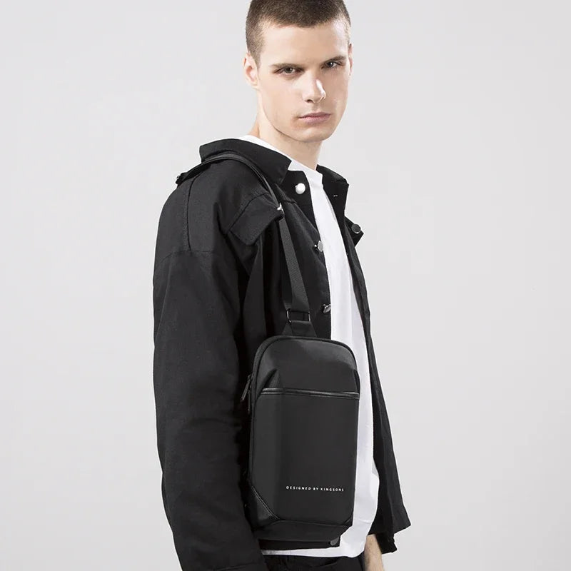 Men's Vertical Crossbody Bag - 100% Genuine Cowhide Leather