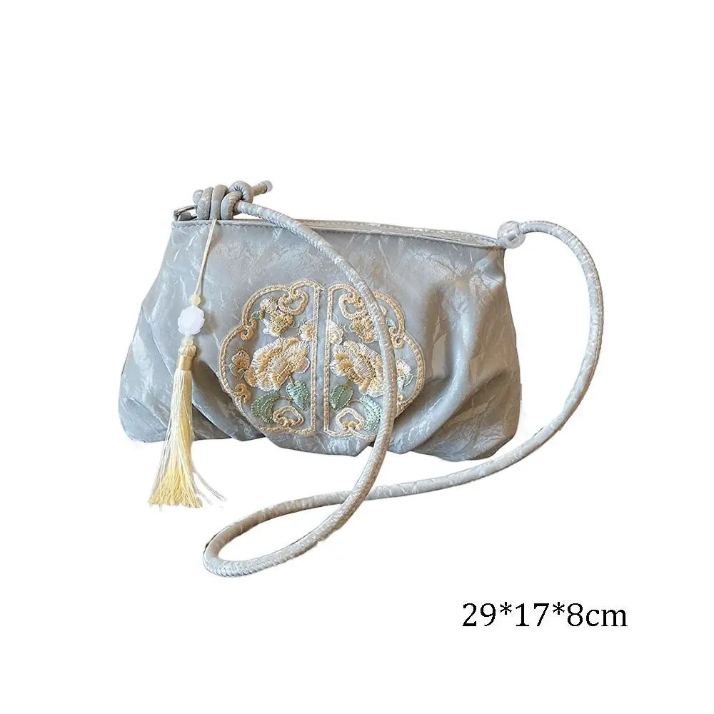 Floral Embroidered Canvas Tote Bag - Large Capacity