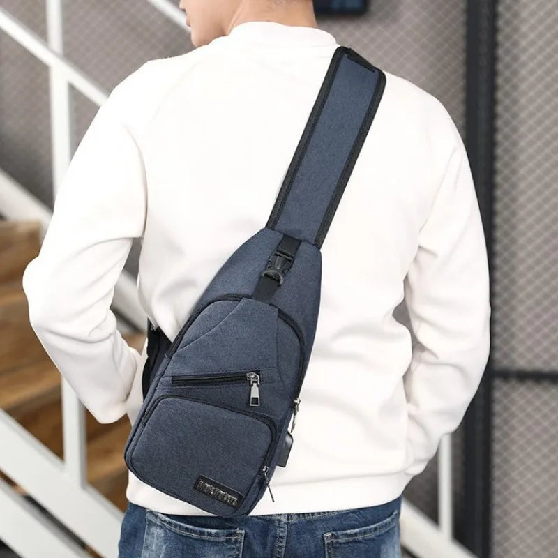 Men's Canvas Sling Bag with USB Port - Vintage Crossbody
