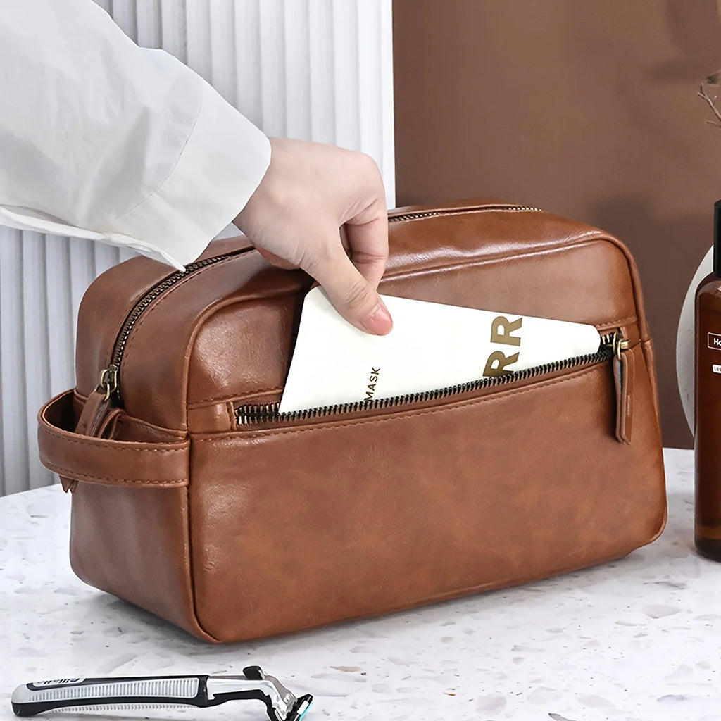 Men's PU Leather Toiletry Bag - Waterproof Travel Organizer