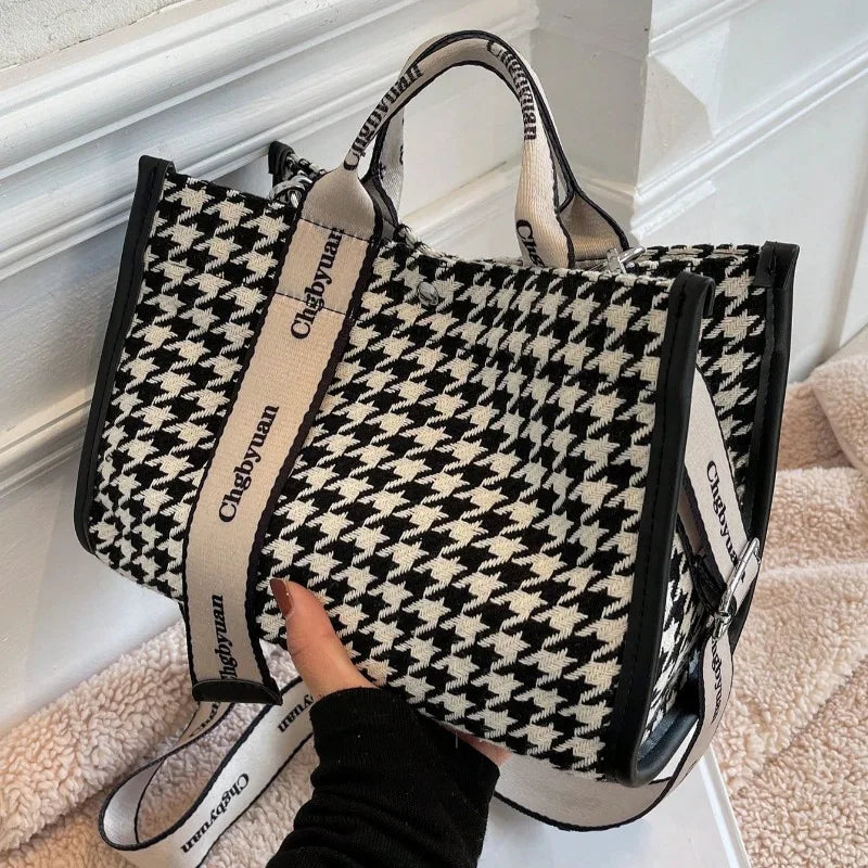 Large Houndstooth Tote Bag for Women