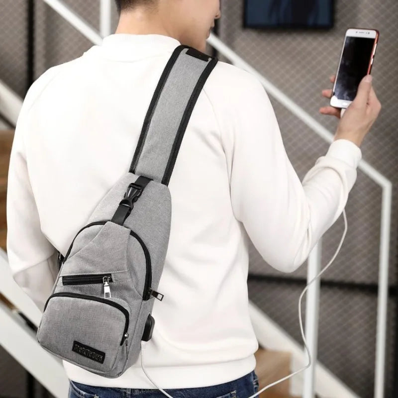 Men's Canvas Sling Bag with USB Port - Vintage Crossbody