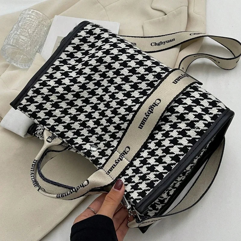 Large Houndstooth Tote Bag for Women