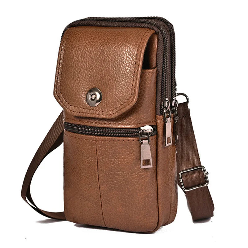 Men's Multi-Pocket Messenger Bag in Genuine Cowhide