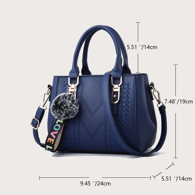 PU Leather Messenger Bag for Women – Embroidered Handbag with Charm