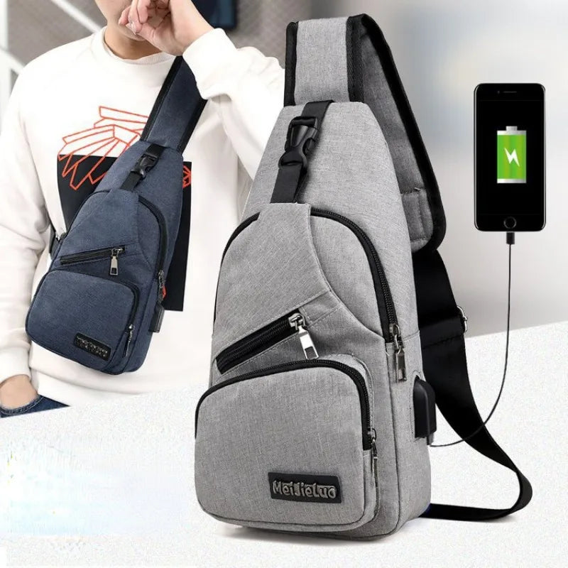 Men's Canvas Sling Bag with USB Port - Vintage Crossbody