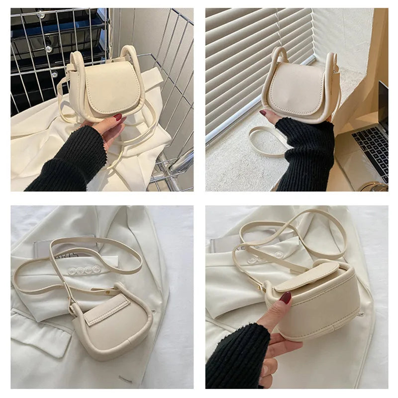 Mini Saddle Crossbody Bag for Women - Candy Color PU Leather