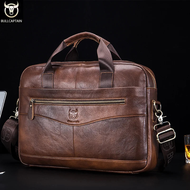 Men's Genuine Leather Briefcase for 14-Inch Laptop