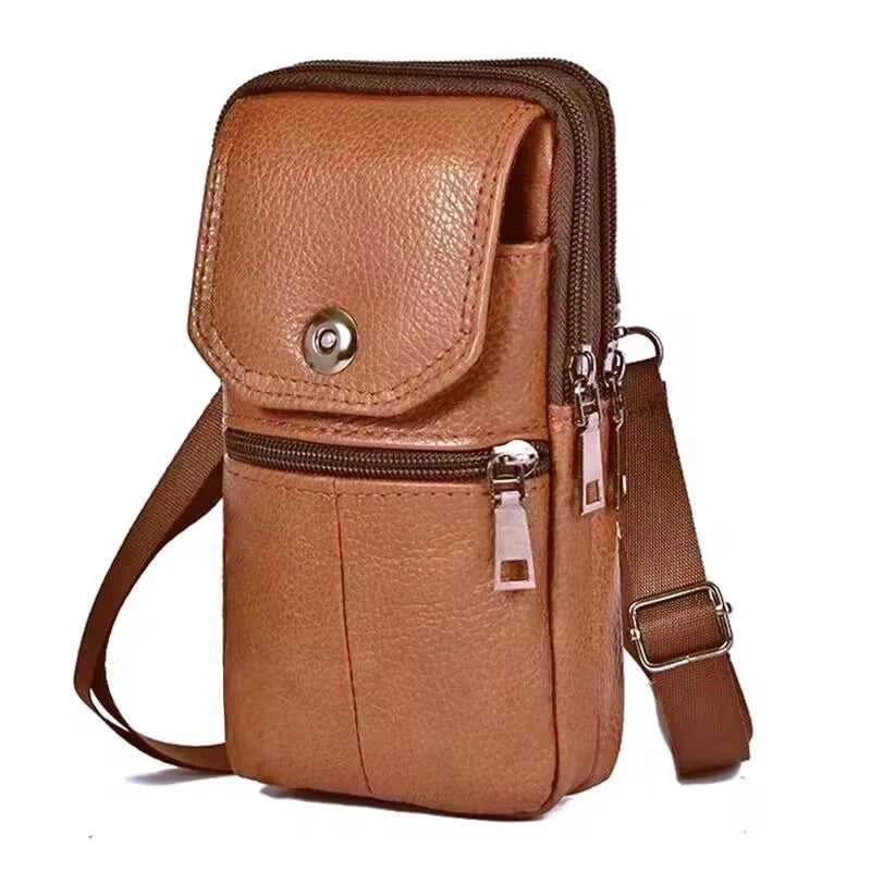 Men's Small Messenger Bag in Genuine Cowhide Leather