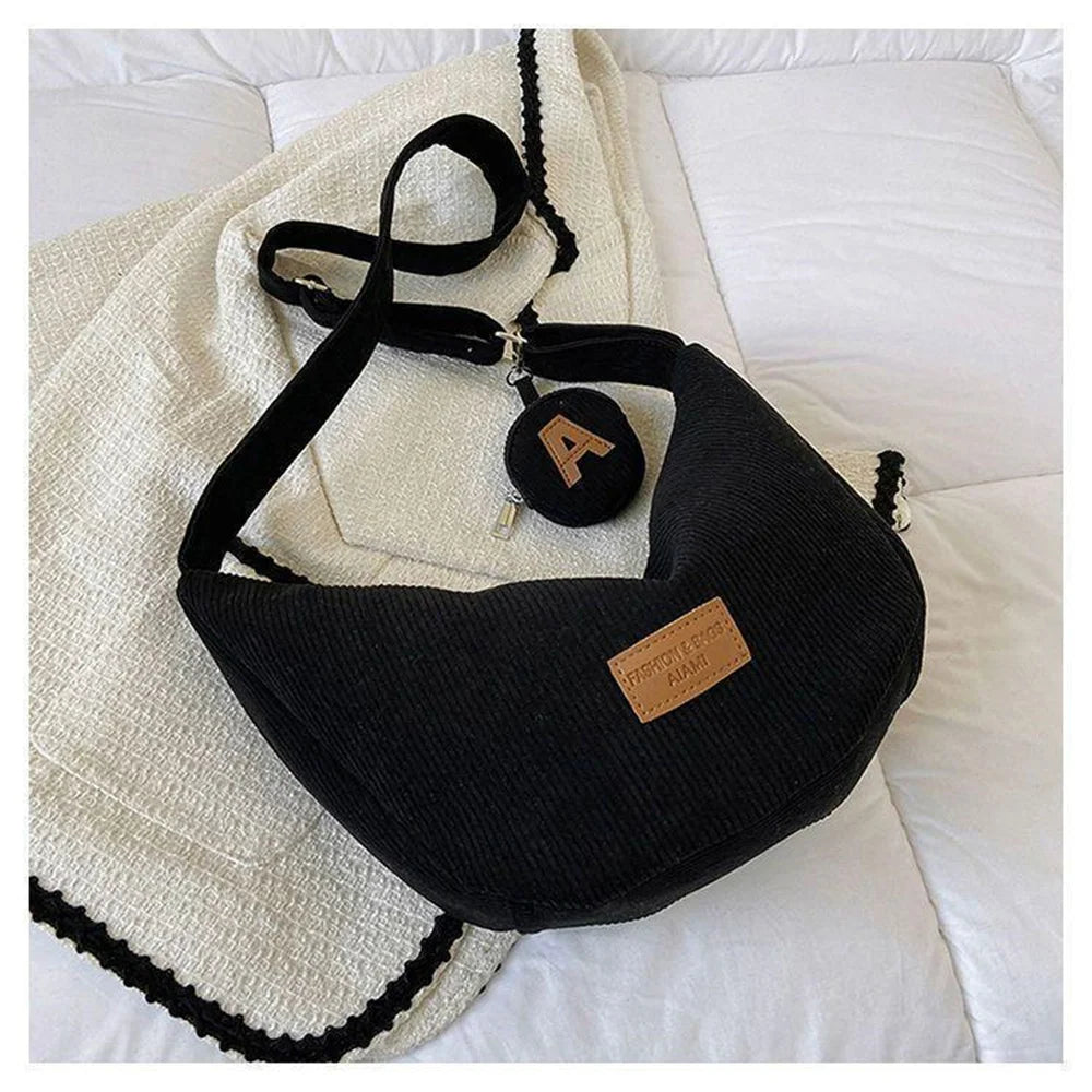 Large Corduroy Tote Bag for Women - Casual Crossbody