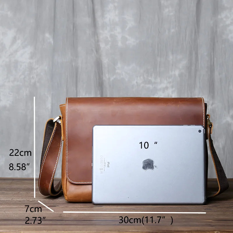 Men's Retro Leather Messenger Bag - Fits 14-inch Laptop