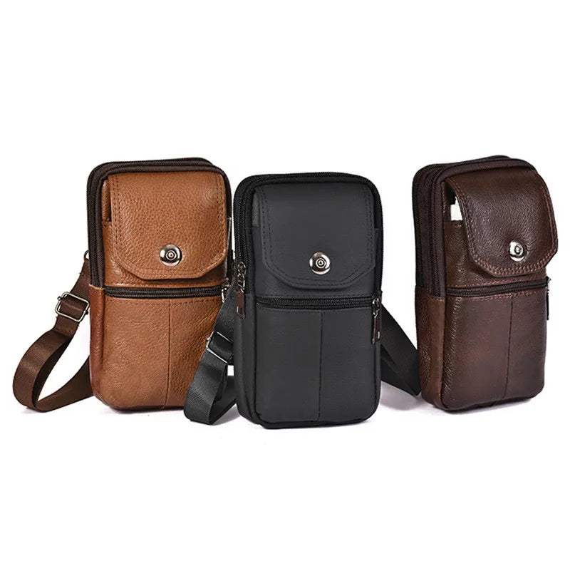 Men's Multi-Pocket Messenger Bag in Genuine Cowhide