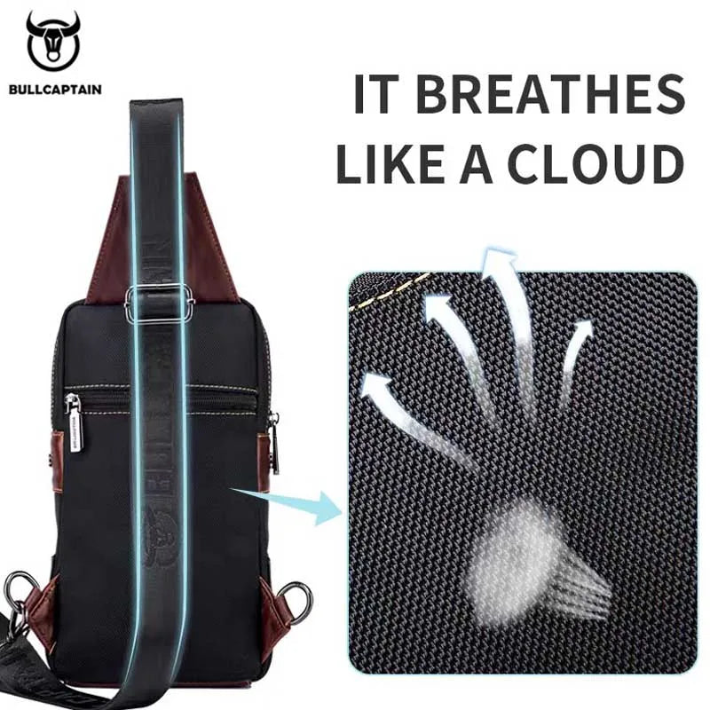 BULLCAPTAIN Men's Genuine Leather Sling Bag - Anti-Theft Chest & Crossbody