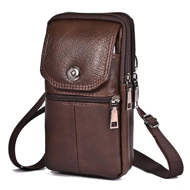 Men's Small Messenger Bag in Genuine Cowhide Leather