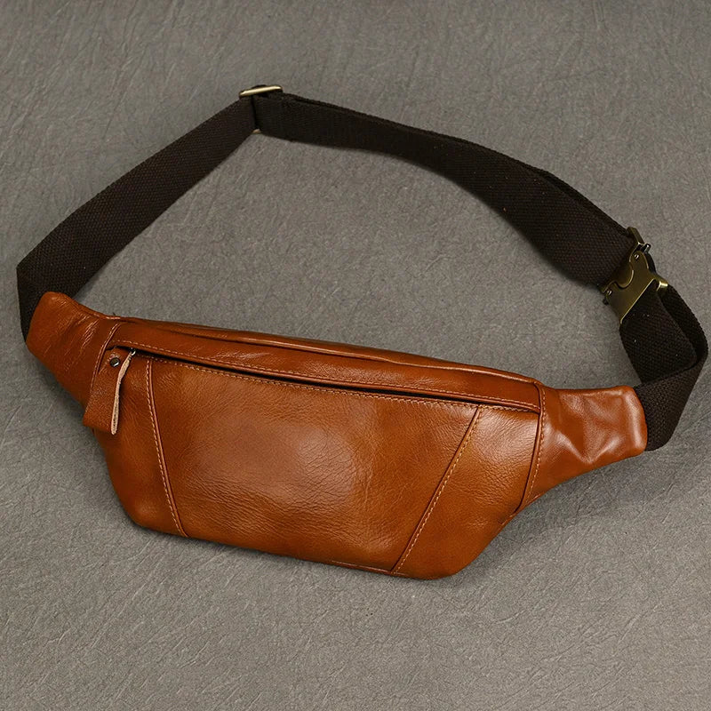 Men's Crazy Horse Leather Fanny Pack - Vintage Waist Bag
