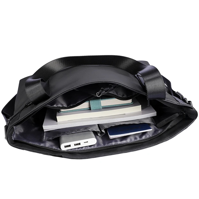 Men's Leather Messenger Bag for 14-Inch Laptop - Black