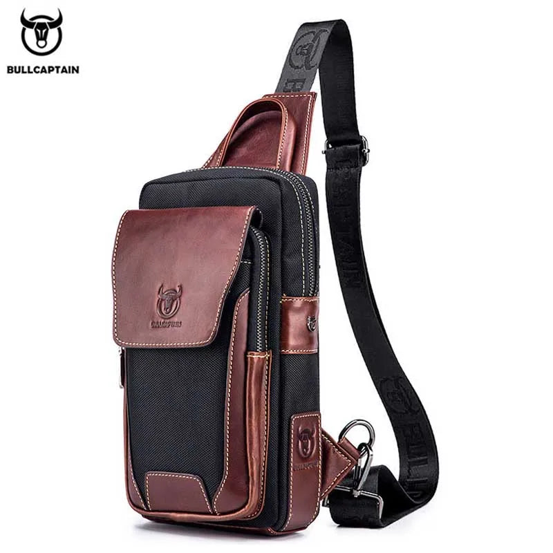 BULLCAPTAIN Men's Genuine Leather Sling Bag - Anti-Theft Chest & Crossbody