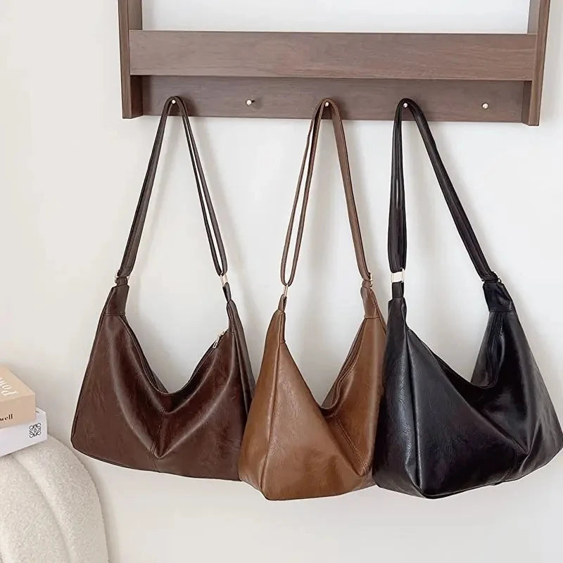 Women's Large Vintage Tote Bag - Soft PU Leather