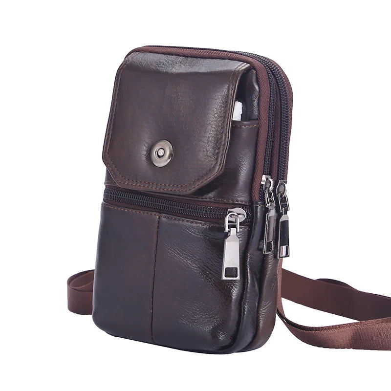 Men's Multi-Pocket Messenger Bag in Genuine Cowhide
