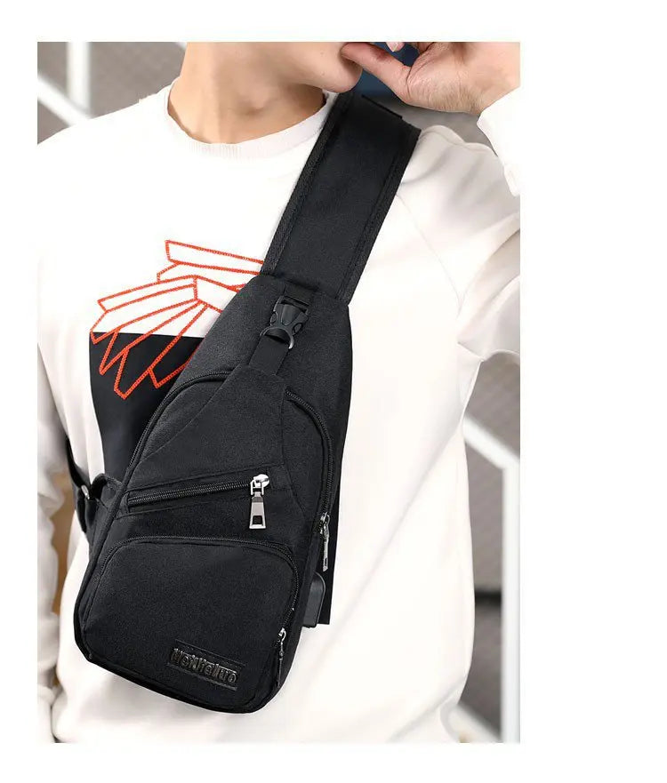 Men's Canvas Sling Bag with USB Port - Vintage Crossbody