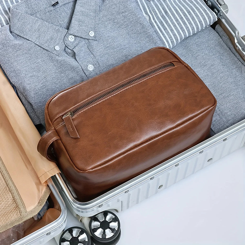 Men's PU Leather Toiletry Bag - Waterproof Travel Organizer