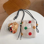 Cute Plush Crossbody Bag for Women - Soft Polka Dot