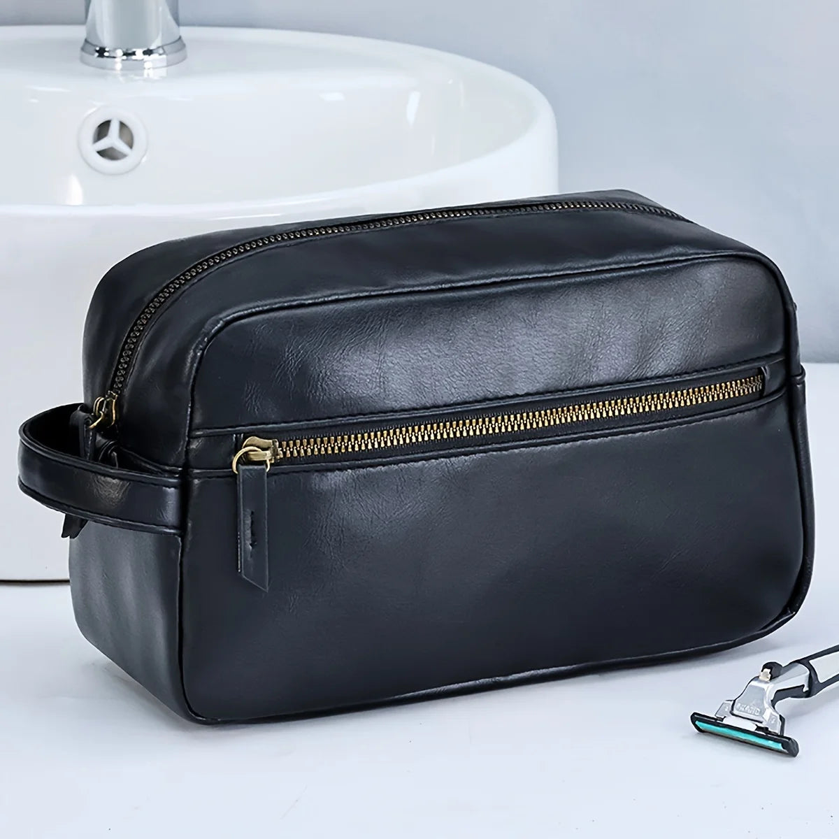 Men's PU Leather Toiletry Bag - Waterproof Travel Organizer