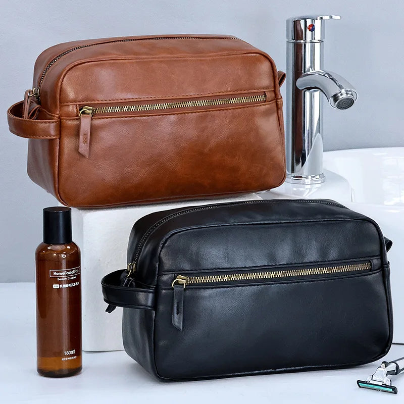 Men's PU Leather Toiletry Bag - Waterproof Travel Organizer