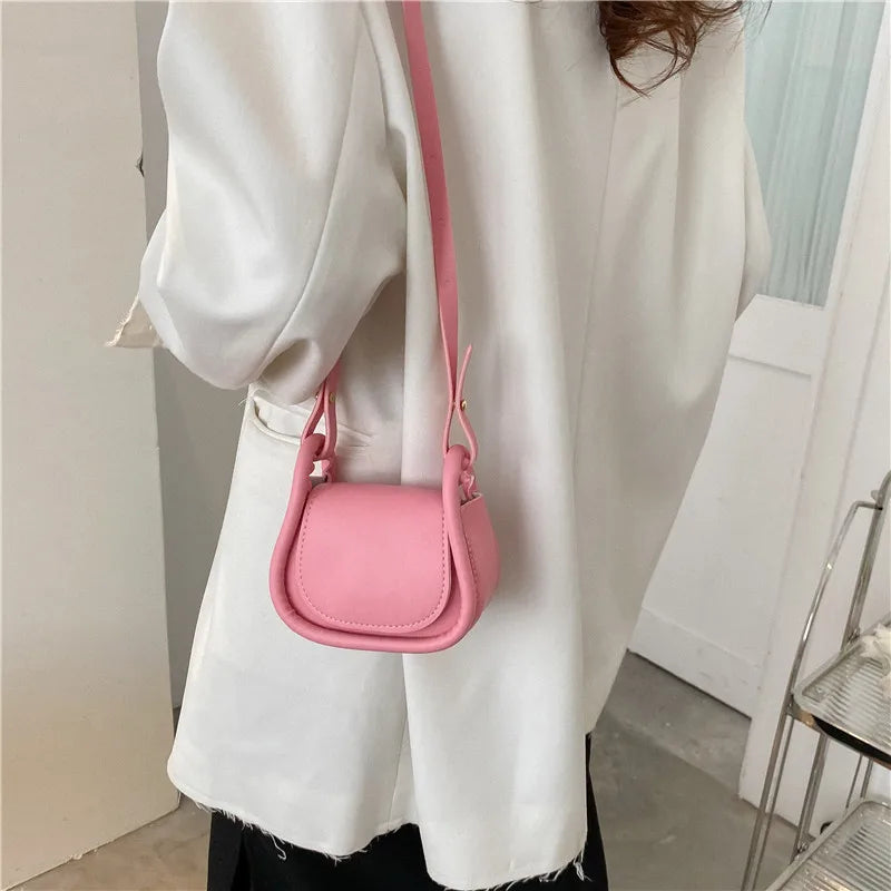 Mini Saddle Crossbody Bag for Women - Candy Color PU Leather
