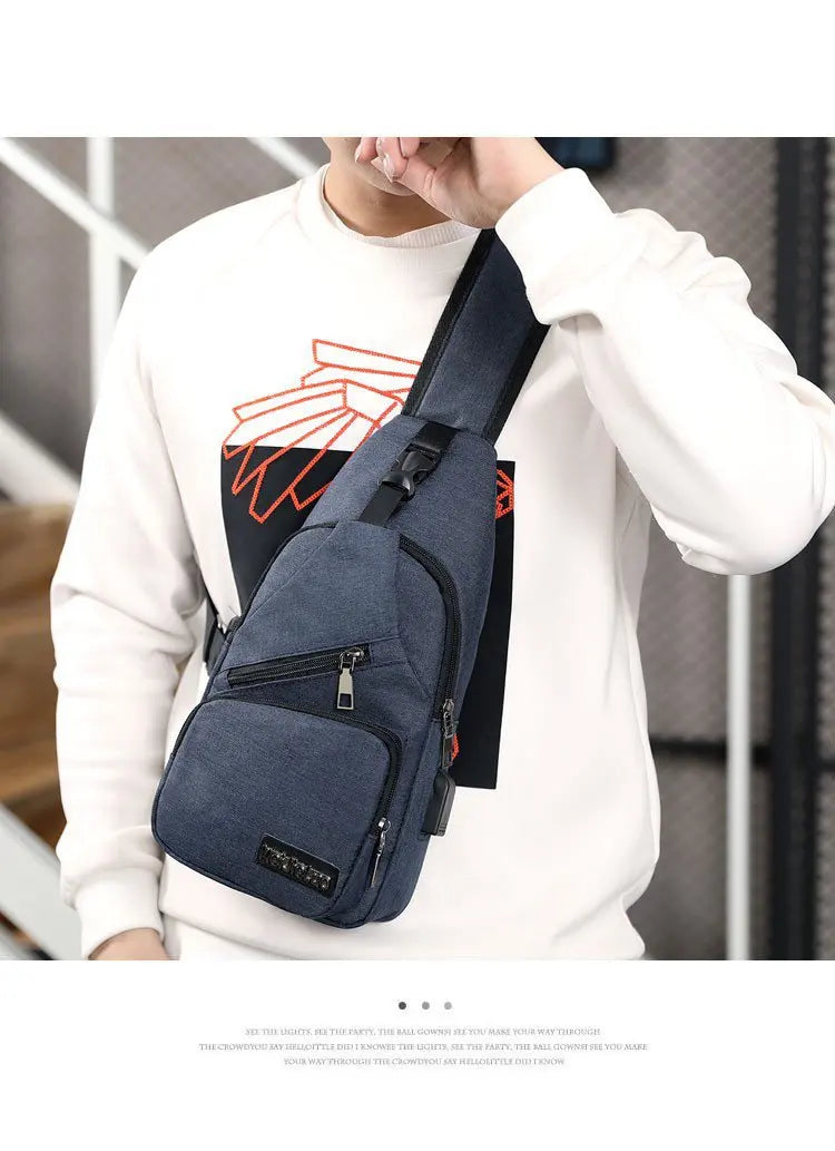 Men's Canvas Sling Bag with USB Port - Vintage Crossbody