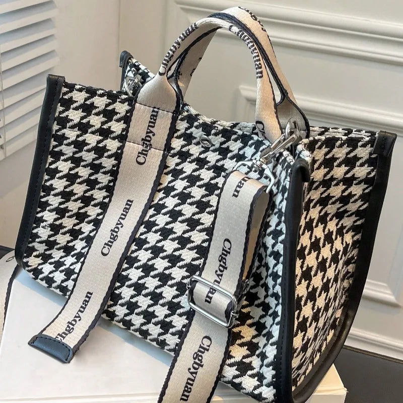 Large Houndstooth Tote Bag for Women