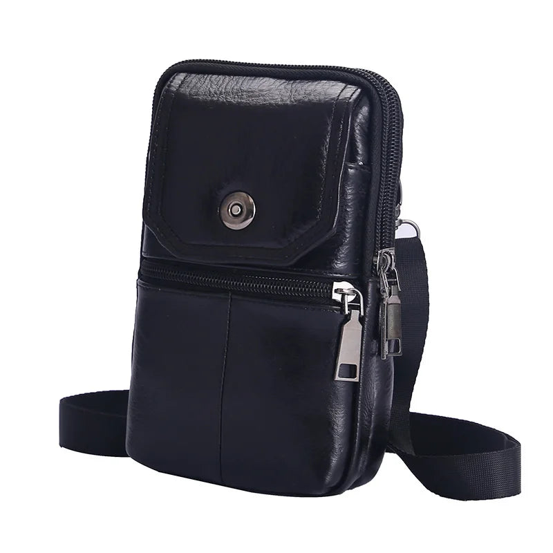 Men's Multi-Pocket Messenger Bag in Genuine Cowhide